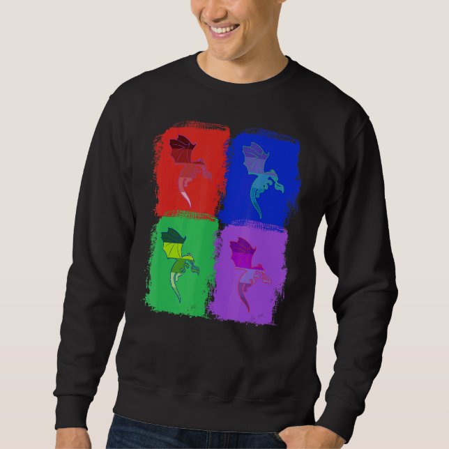 dra drakar Pop Art Lång Ärmad Tröja (Framsida)