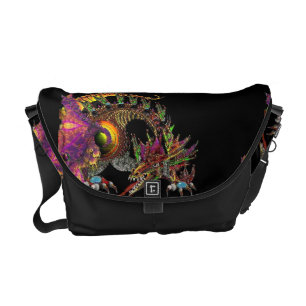 DRA,FANTASY GULD DRAGON IN ROSA LILA AND BLACK MESSENGER BAG