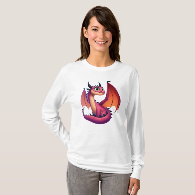 Dra i lila/röd tecknad t shirt (Hel framsida)