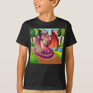 Dra i lila/röd tecknad t shirt
