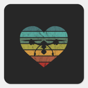 Dra i Retro Vintage Sunset Heart Fyrkantigt Klistermärke