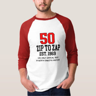 Dra igen blixtlåset på för att zap den 50th t shirt