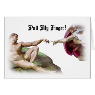 Dra min finger - Michelangelo Skapelse Fart Humor Hälsningskort
