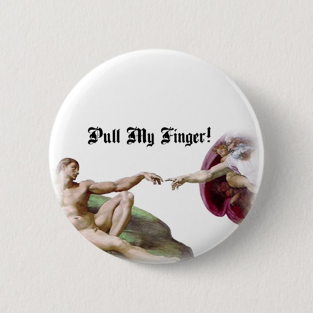 Dra min finger - Michelangelo Skapelse-fart-humor Knapp (Framsida)