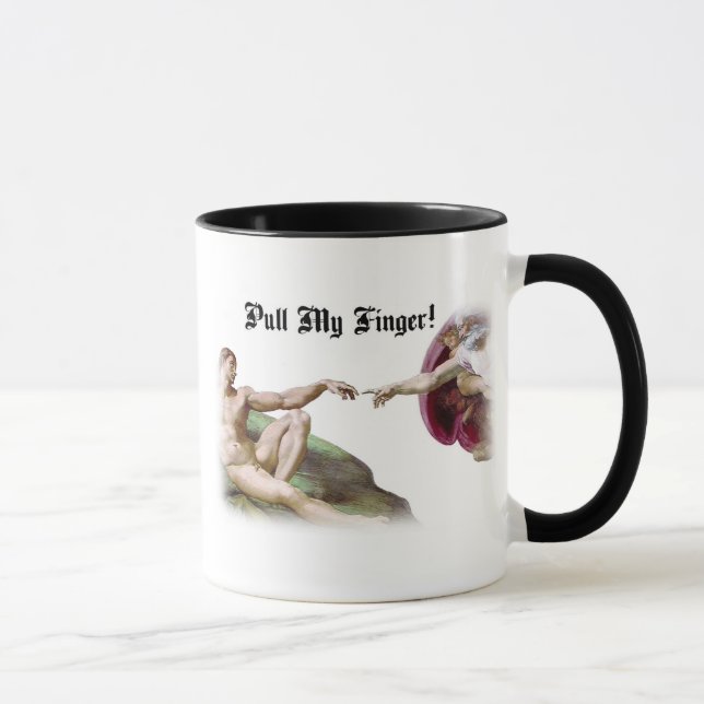 Dra min finger - Michelangelo Skapelse Fart Humor Mugg (Höger)