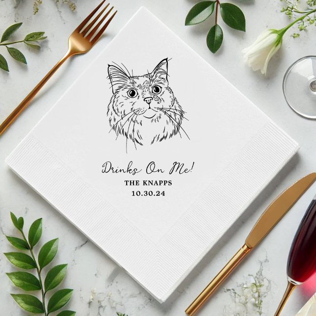 Dra på mig Anpassningsbar Cat Drawn Bröllop Pappersservett (Skapare uppladdad)
