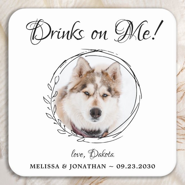 Dra på mig Personlig Pet Photo Hund Bröllop Underlägg Papper Kvadrat (Skapare uppladdad)