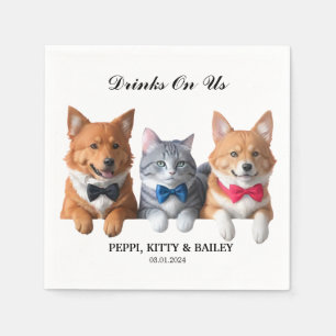 Dra på oss Photo Roligt Hund Cat Pet Bröllop Pappersservett