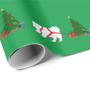 Dra samoyeden som drar julgranen presentpapper