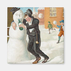 Dra Snögubbe Vintage Magnet