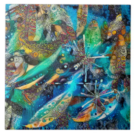 Dracaena Abstrakt Lugn Blåfärgad keramisk Grönt Kakelplatta