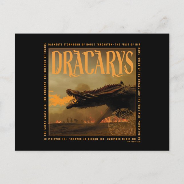 "Dracarys" Drogon Breathing Fire Graphic Vykort (Framsida)