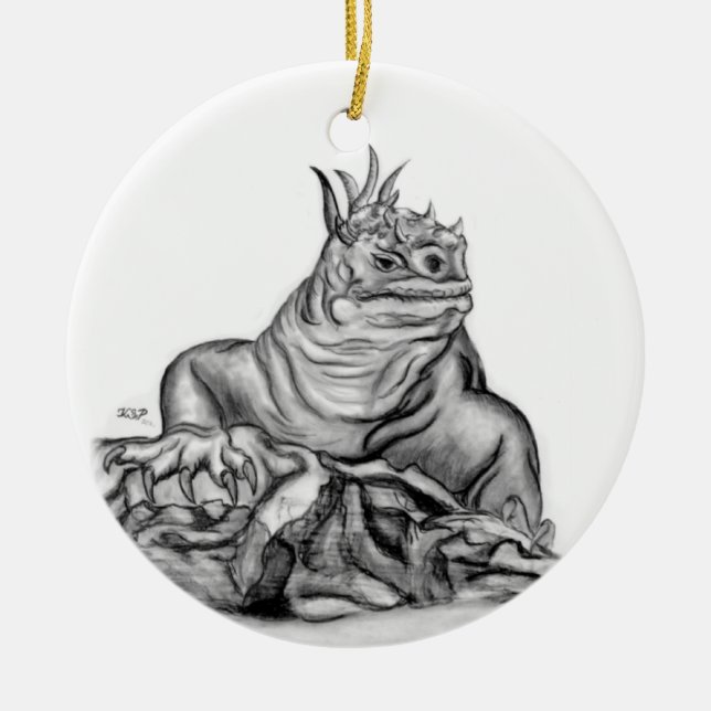 Drache schwarz weiss Zeichnung Julgransprydnad Keramik (Framsidan)