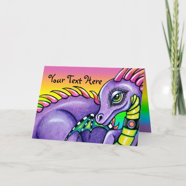 ’Draco’ Cute Baby Rainbow Dragon Greeting Card Kort (Framsida)