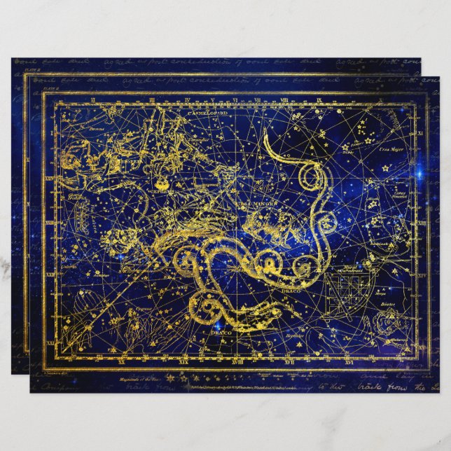 Draco Guld Constellation Scrapbook Papper (Fram/baksida)