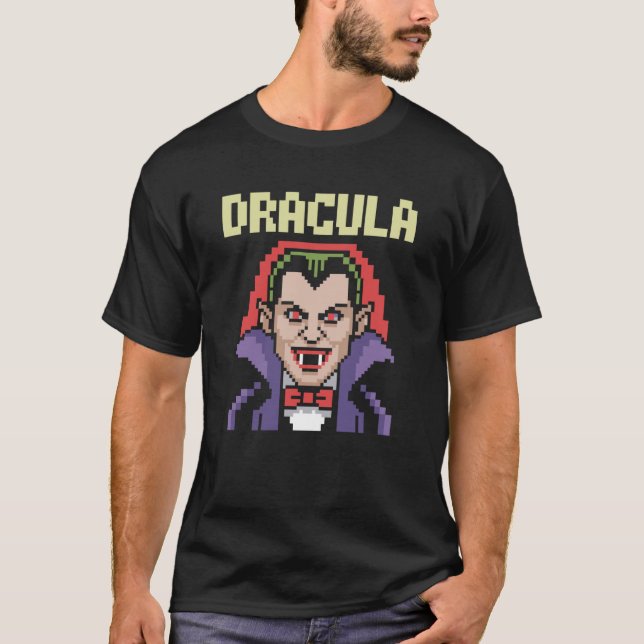 Dracula 16-bitars retro skräckpixel arkadkonst t shirt (Framsida)