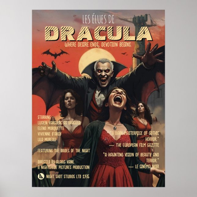 Dracula Affisch Gotisk Vampyr Mörk Skräck Konst (Framsidan)