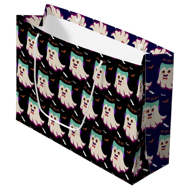 Dracula Boo Mönster Black Large Gift Bag (Framsidan Vinklad)