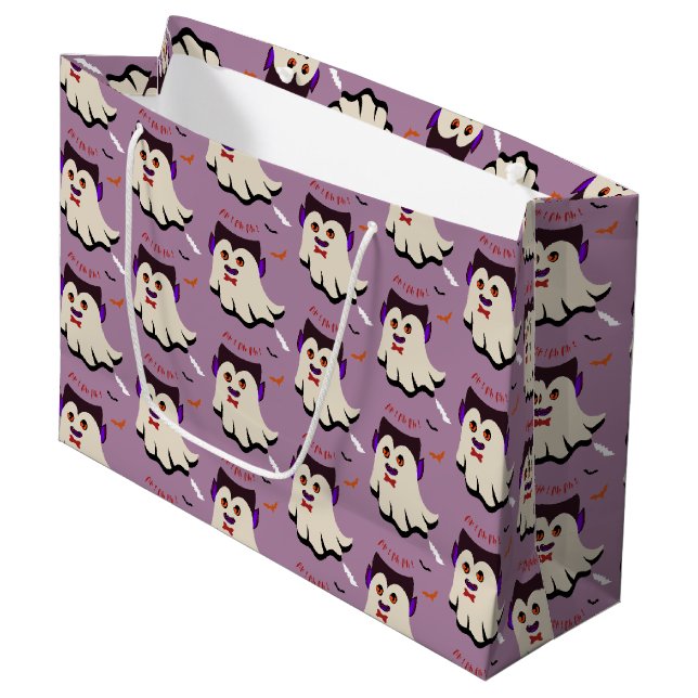 Dracula Boo Mönster Lavender Large Gift Bag (Framsidan Vinklad)