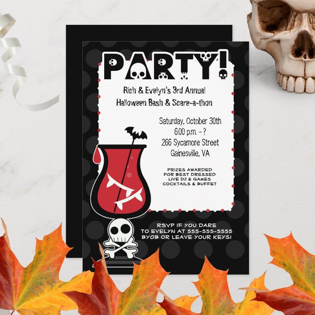 Dracula Cocktail-Döskallarna Vuxen Halloween fest Inbjudningar (Skull Adult Halloween Cocktail Party Invitation)