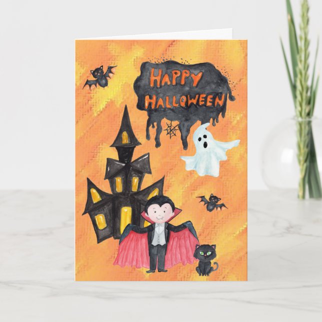 Dracula Haunted House Kids Halloween Kort (Framsida)