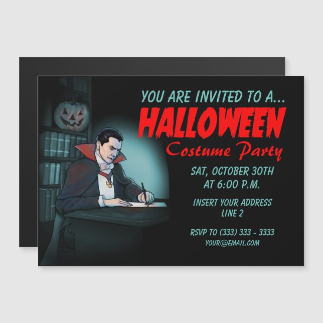 Dracula Inbjudan för Halloween fest Magnetisk Inbjudningskort (Fram/baksida)