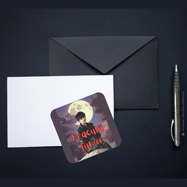 Dracula Junior Sticker Fyrkantigt Klistermärke (DJ Sticker / Envelope Seal designed by Poet Adiela Akoo. Browse my store for great gift ideas & more)