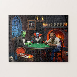 Dracula och Frankenstein Halloween-monsterpoker Pussel