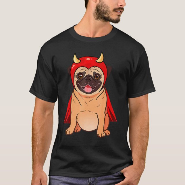 Dracula Vampire Mops Cute Hund Halloween Kostym Mo T Shirt (Framsida)
