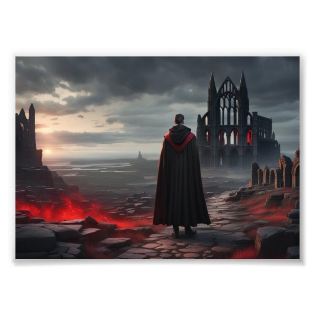 Dracula Walking Towards the Ruins of Whitby Abbey Fototryck (Framsidan)