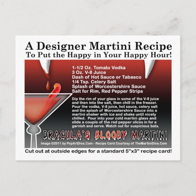 Dracula's Bloody Halloween Martini Recipe Postcard Vykort (Framsida)