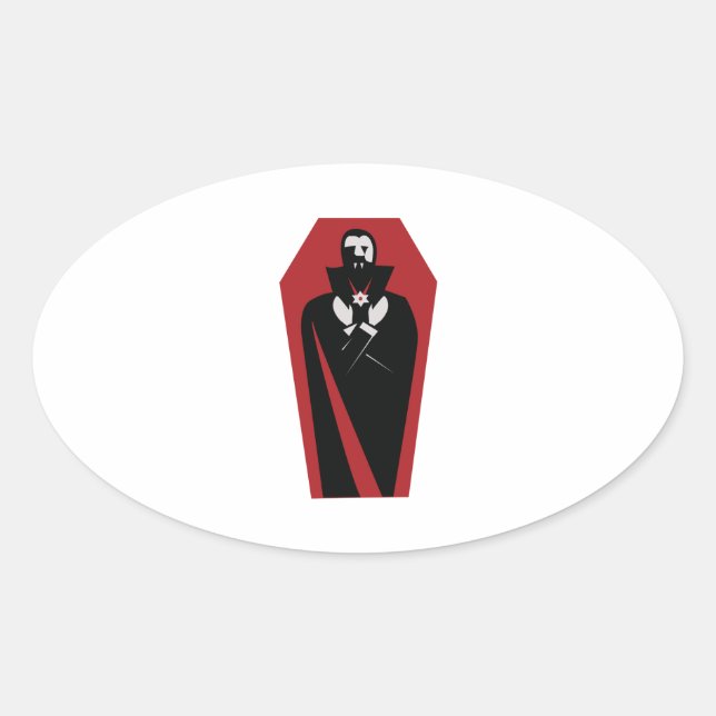 Draculas Coffin Ovalt Klistermärke (Framsida)