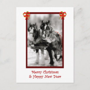 Draft Horse Team, God jul, HNY Postcard Helg Vykort