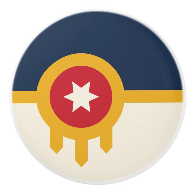 Drag av keramiskt knapp med flagga av Tulsa, Oklah Knopp (Framsidan)