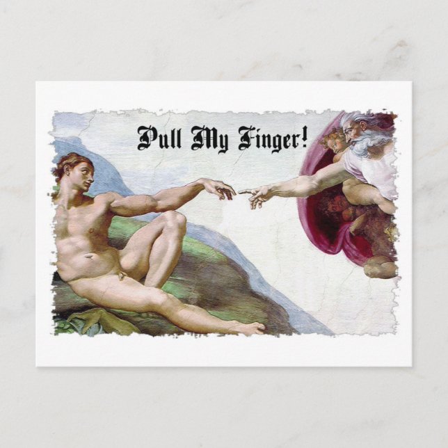 Drag Finger - Michelangelo Creation Fart Humor Vykort (Framsida)