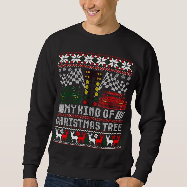 Drag Tävla Julgran Tävling Car Ugly Sweater Lång Ärmad Tröja (Framsida)