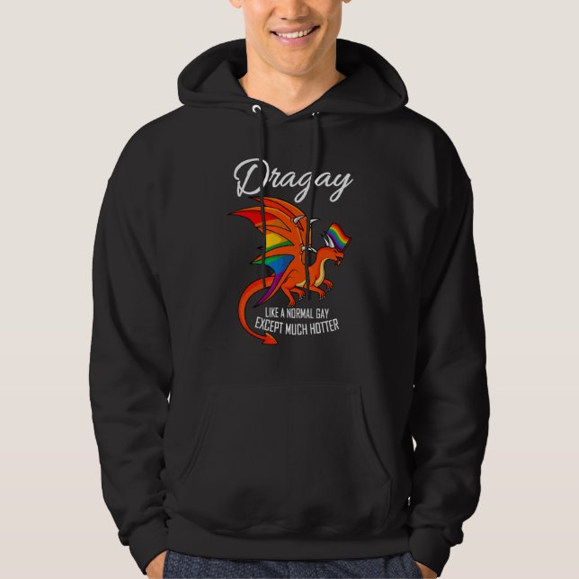Dragay Normal Gay Except Hotter Rainbow Dragon LGB Hoodie (Framsida)