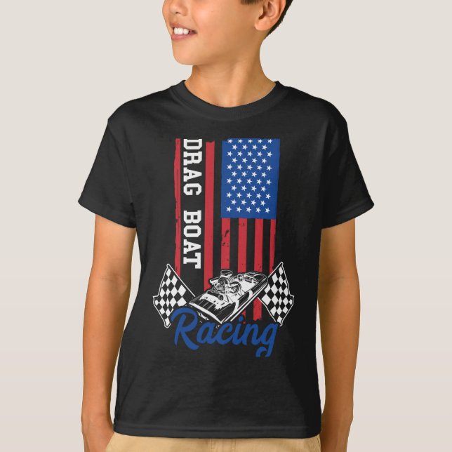 Dragbåt racing amerika usa flag båt motor t shirt (Framsida)