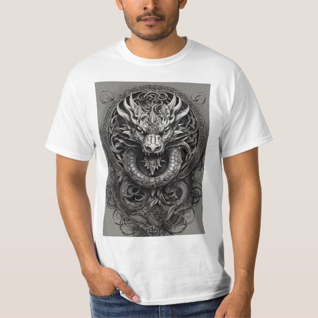 "Dragens embrace: Celtic Fusion Tee" T Shirt (Framsida)