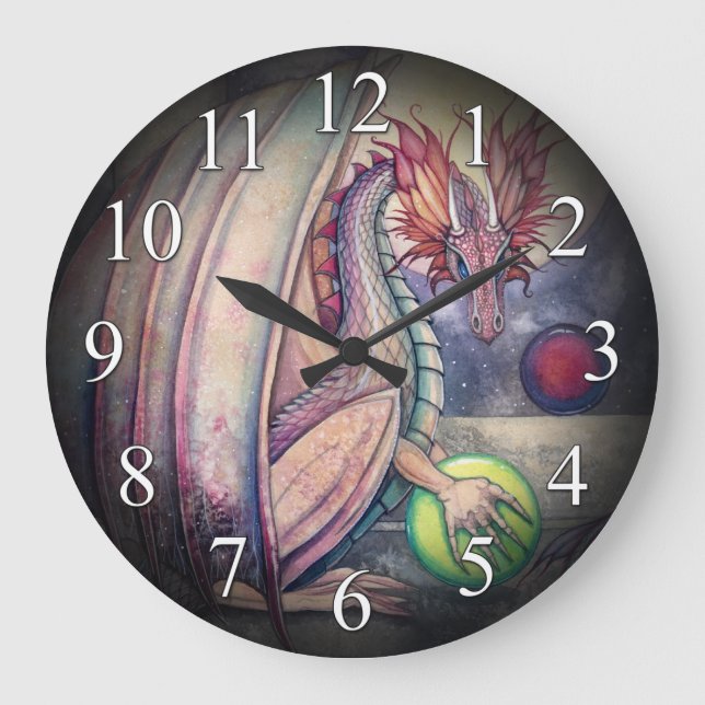 Dragens Fantasy Art Wall Clock Stor Klocka (Framsida)
