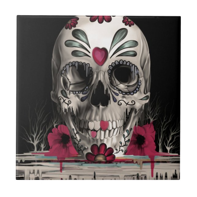 Draget socker, smälter sockerskalle kakelplatta (Framsidan)