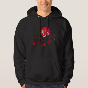 Draghuvudet i rött måne med körsbärsblommar hoodie