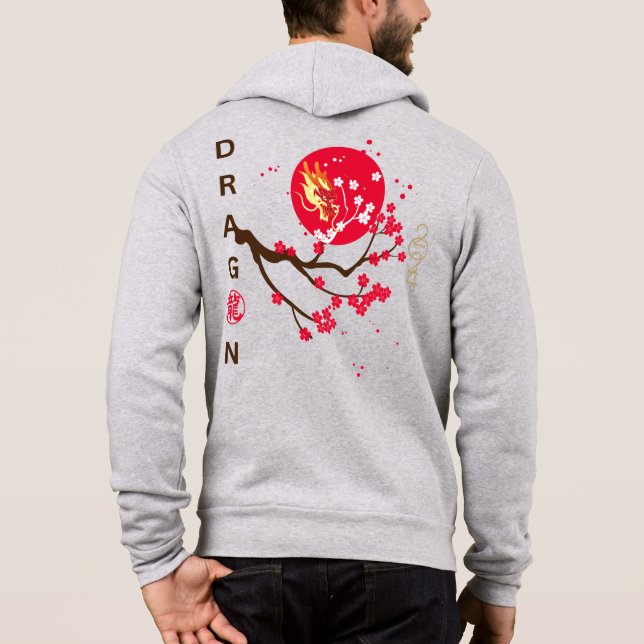Draghuvudet i rött måne med körsbärsblommar t shirt (Baksida)