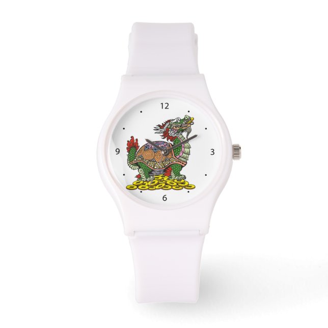 Draghuvudet Turtle sitta på mycket mynt Wat Armbandsur (Framsida)