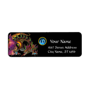DRAGO/FANTASY DRAGON Blue Sapphire Gem Monogram Returadress Etikett