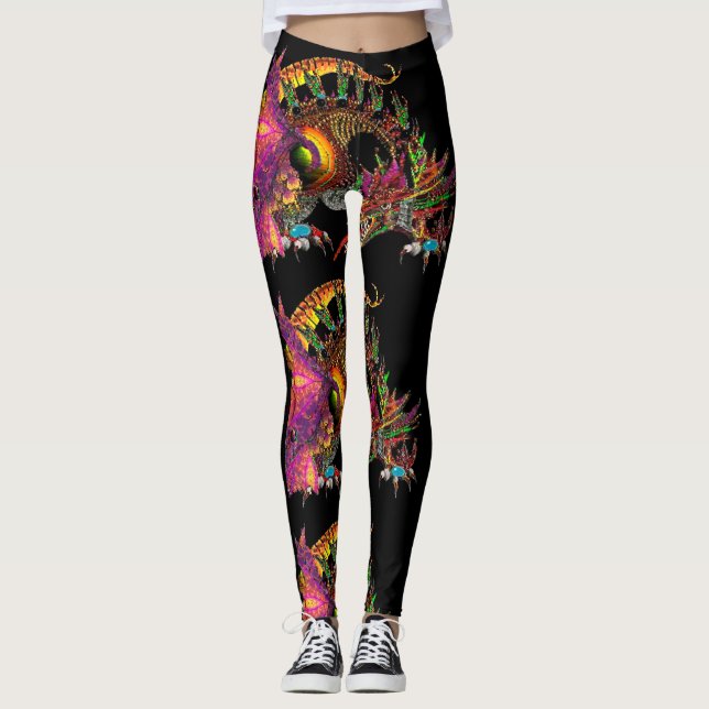 DRAGO Fantasy Dragon i Guld Black Rosa Lila Leggings (Framsida)