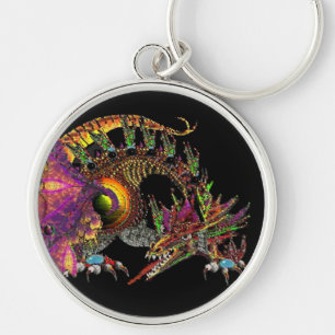 DRAGO Fantasy Guld Dragon in Black Rund Silverfärgad Nyckelring