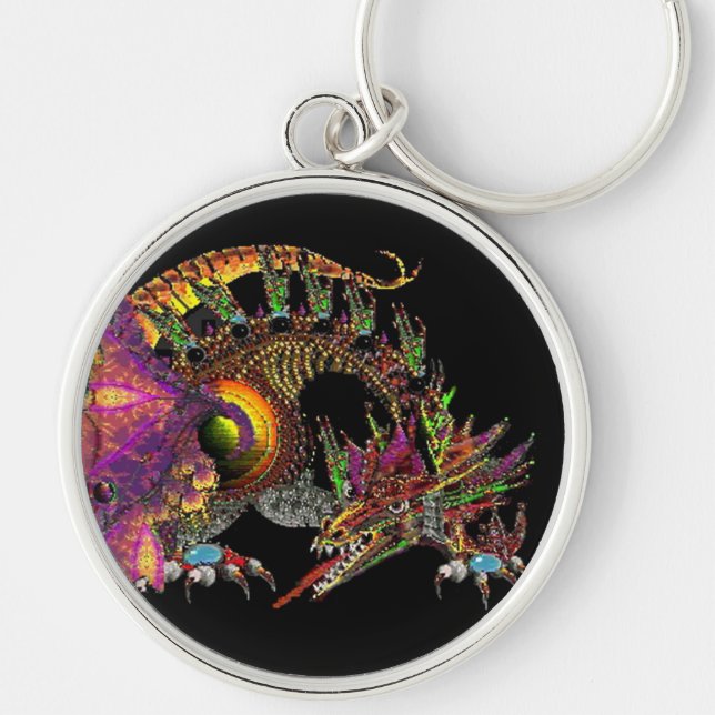 DRAGO Fantasy Guld Dragon in Black Rund Silverfärgad Nyckelring (Framsidan)