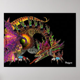 DRAGO / FANTASY GULDDRAGON I LILA OCH SVART POSTER