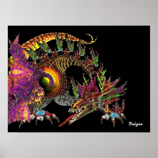 DRAGO / FANTASY GULDDRAGON I LILA OCH SVART POSTER (Framsidan)